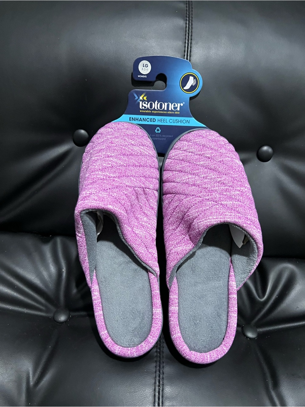 isotoner Women’s Pink Quilted Slip-On Slippers with Gray Lining